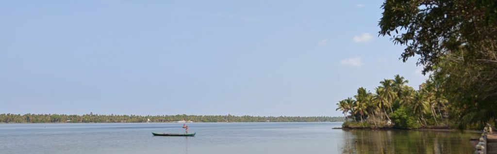 On peut voir les pêcheurs défiler sur les Backwaters au  Dhathri Ayuveda resort